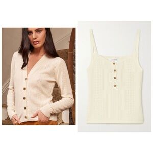 La Ligne SET Cardigan Tank Top‎ Cream Cashmere Sweater XL